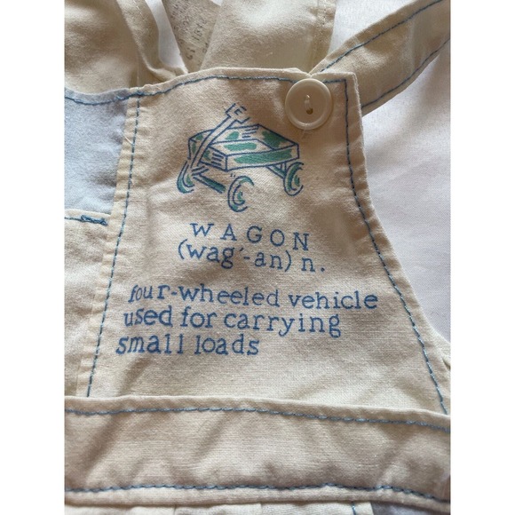Vintage White Lightweight Cotton Patchwork Wagon Overalls One Piece Button 12 mo - Picture 2 of 11